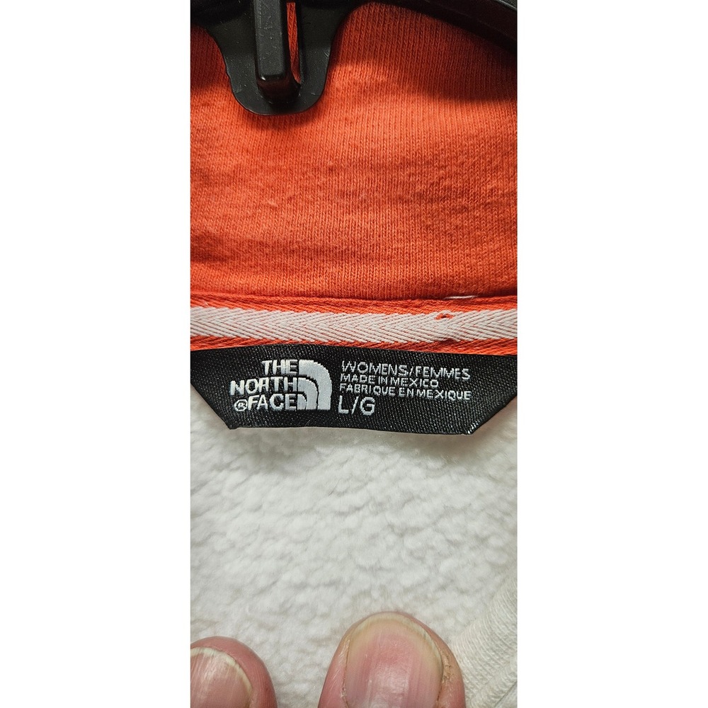 The North Face Womens Hoodie White Coral Orange Logo Pullover Sweatshirt Large - Picture 3 of 4